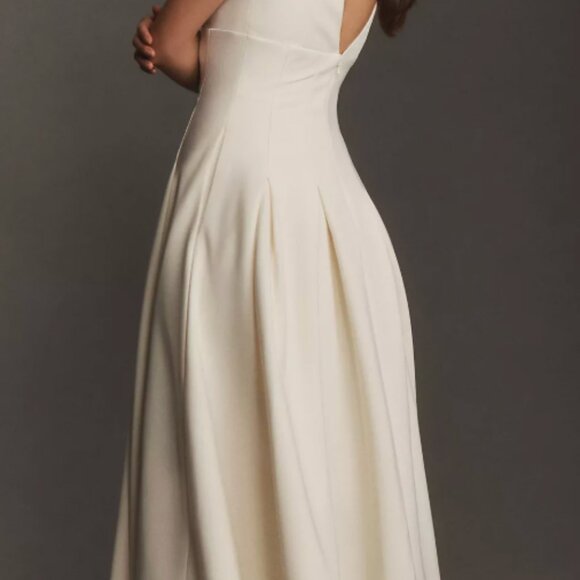 Mac Duggal Bow-Strap V-Neck Crepe Fit & Flare Midi Dress - Picture 3 of 6